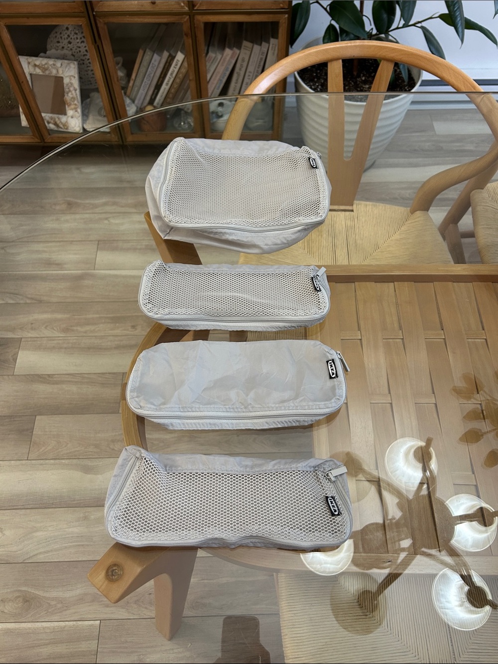 Ikea Set of 4 Light Gray Packing Cubes with Mesh Panels